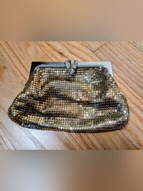 Vintage 1940s/50s Whiting & Davis Gold Mesh Evening Bag Rhinestone Clasp USA